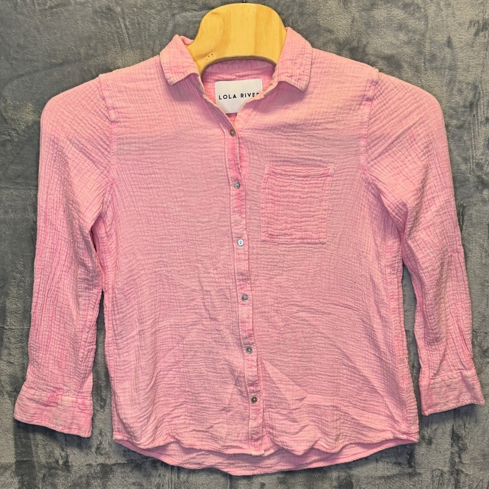 2182 | Lola River Boho Double Gauze Cotton Button Down Shirt Pink Womens Large